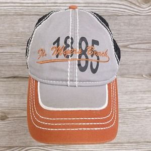 FT MEYERS BEACH FLORIDA GREY ORNAGE TRAVEL TOURIST BASEBALL HAT CAP